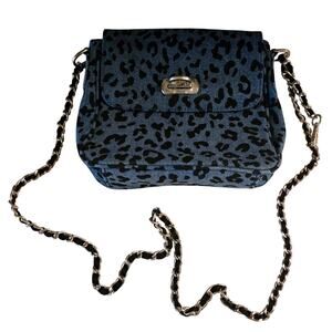Chico's Rachel Blue Animal Print Denim Crossbody Messenger Bag Chain Handle